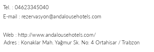 Andalouse Suit Otel telefon numaralar, faks, e-mail, posta adresi ve iletiim bilgileri